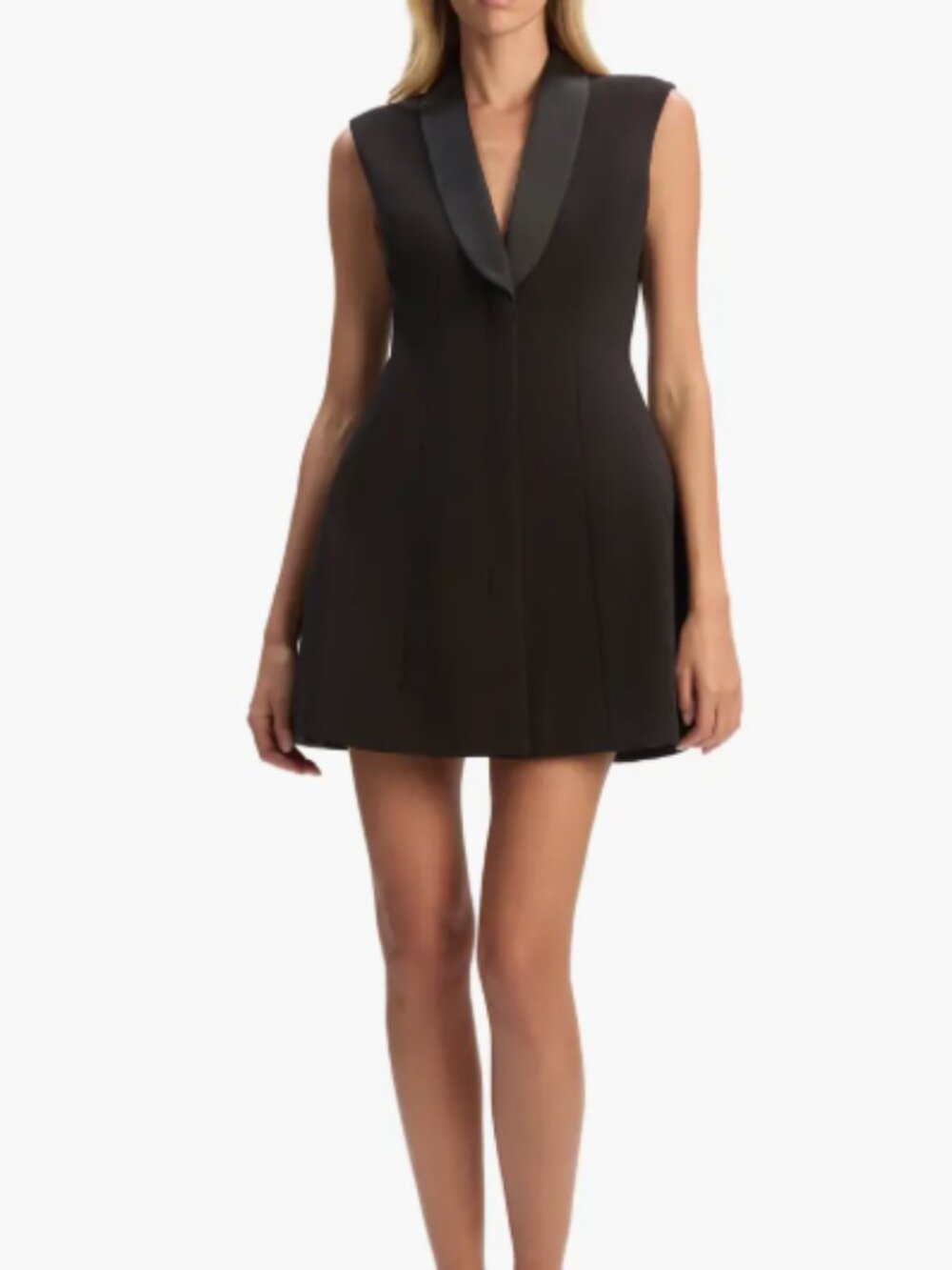 Bardot Destene Satin & Crepe Tuxedo Minidress – Black – Extra Small – NWT